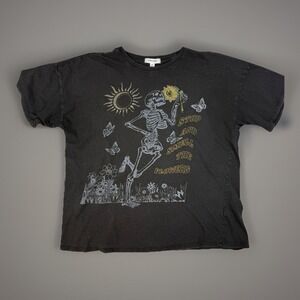 Grunge Skeleton Graphic Tee Vintage Fade Goth Floral Shirt M